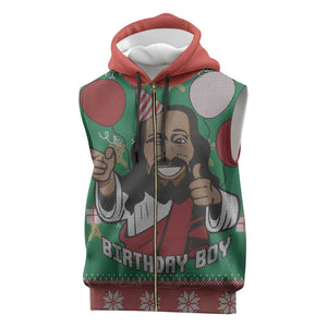 African Birthday Boy Jesus Sleeveless Zip Hoodie Afro Christmas - African Pride