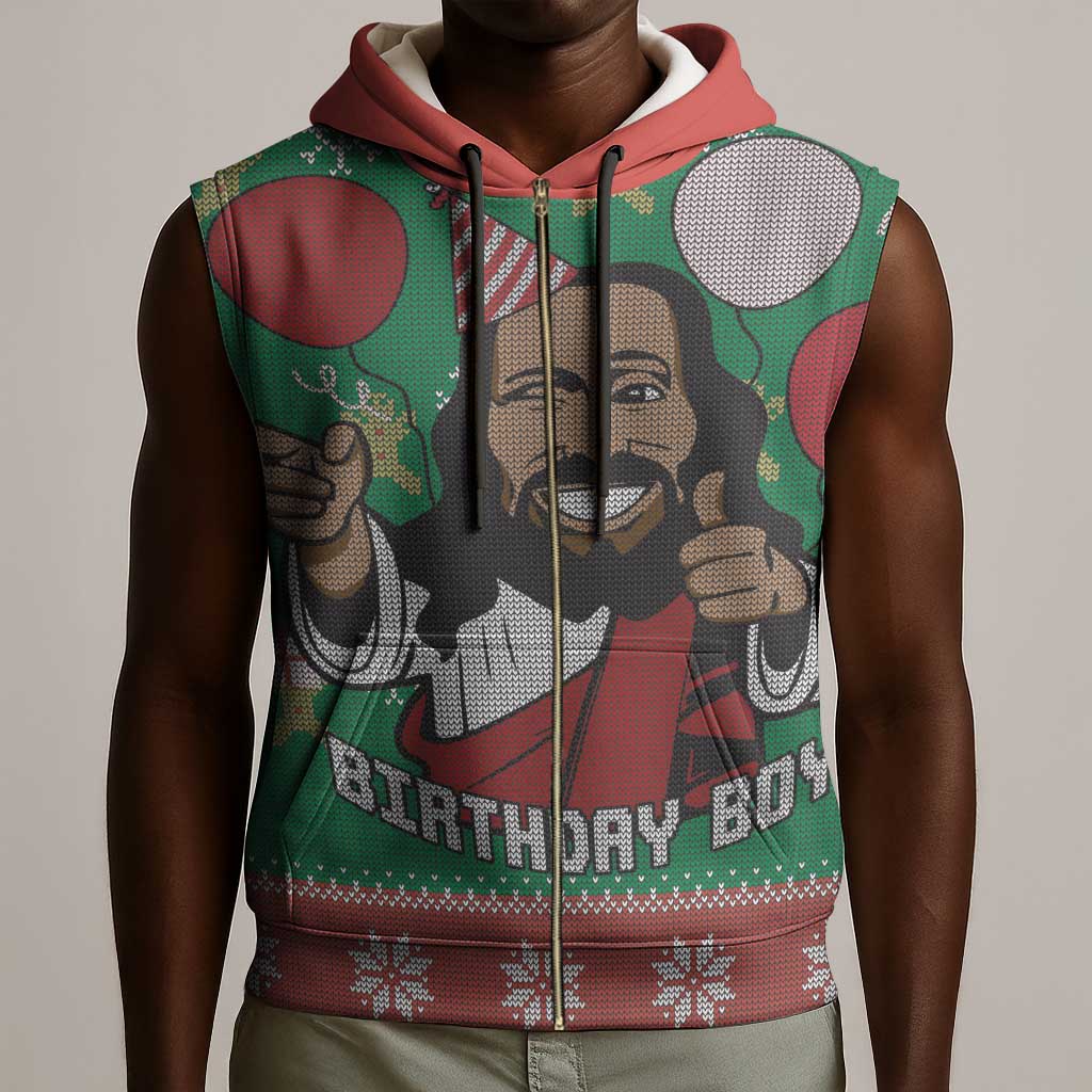 African Birthday Boy Jesus Sleeveless Zip Hoodie Afro Christmas - African Pride