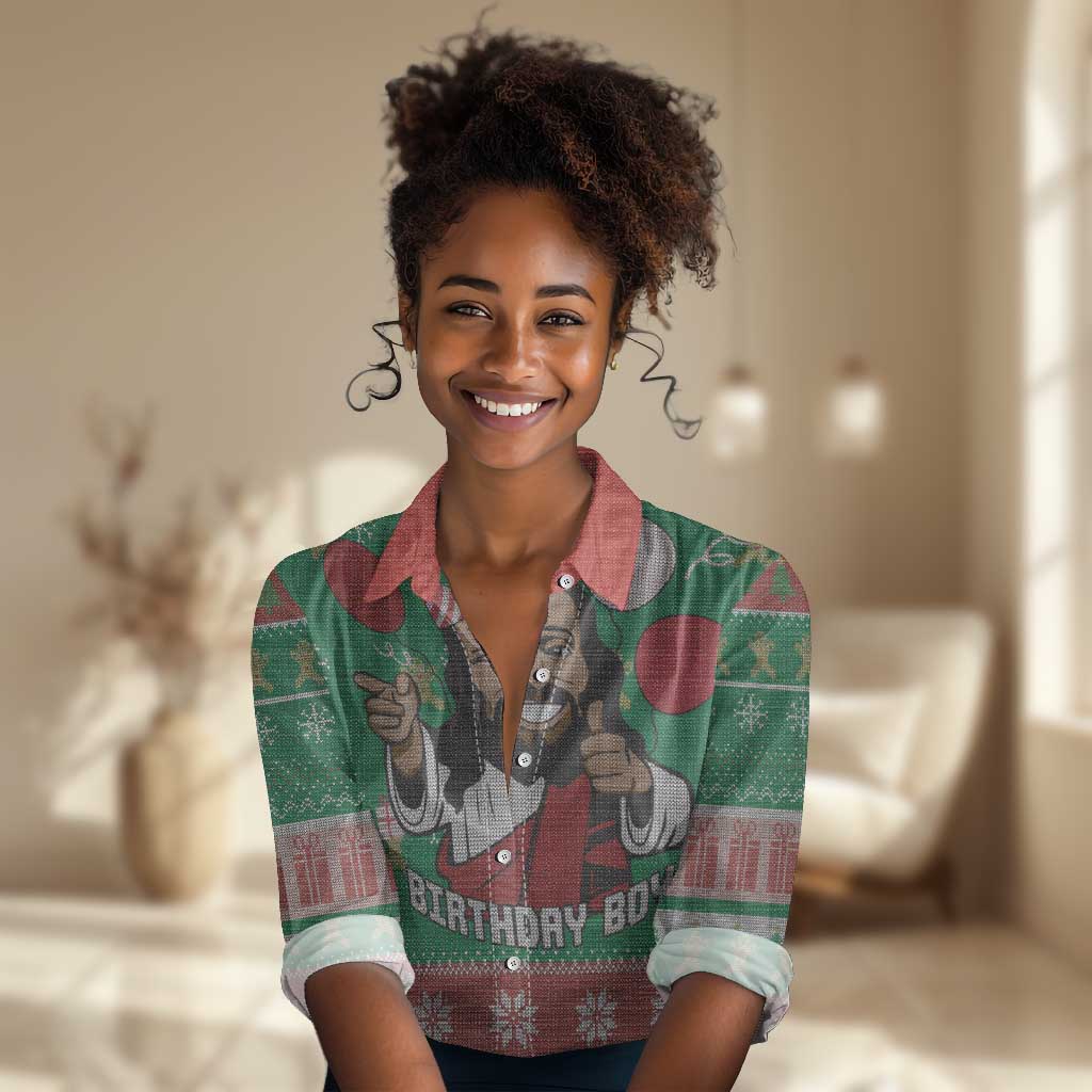African Birthday Boy Jesus Women Casual Shirt Afro Christmas DT03