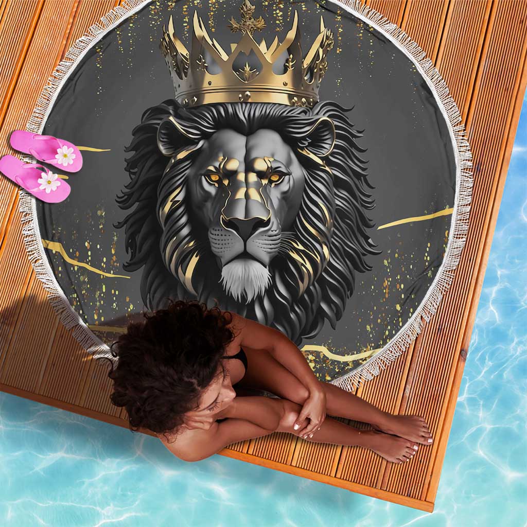 Personalized Black and Gold Lion Africa Beach Blanket