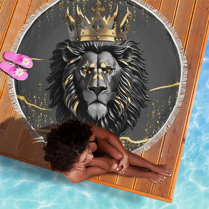 Personalized Black and Gold Lion Africa Beach Blanket