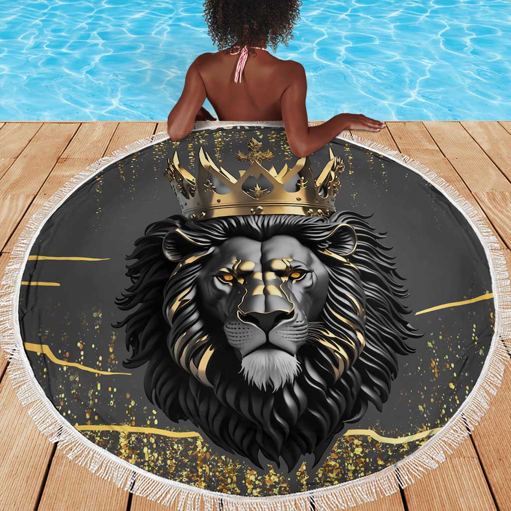 Personalized Black and Gold Lion Africa Beach Blanket