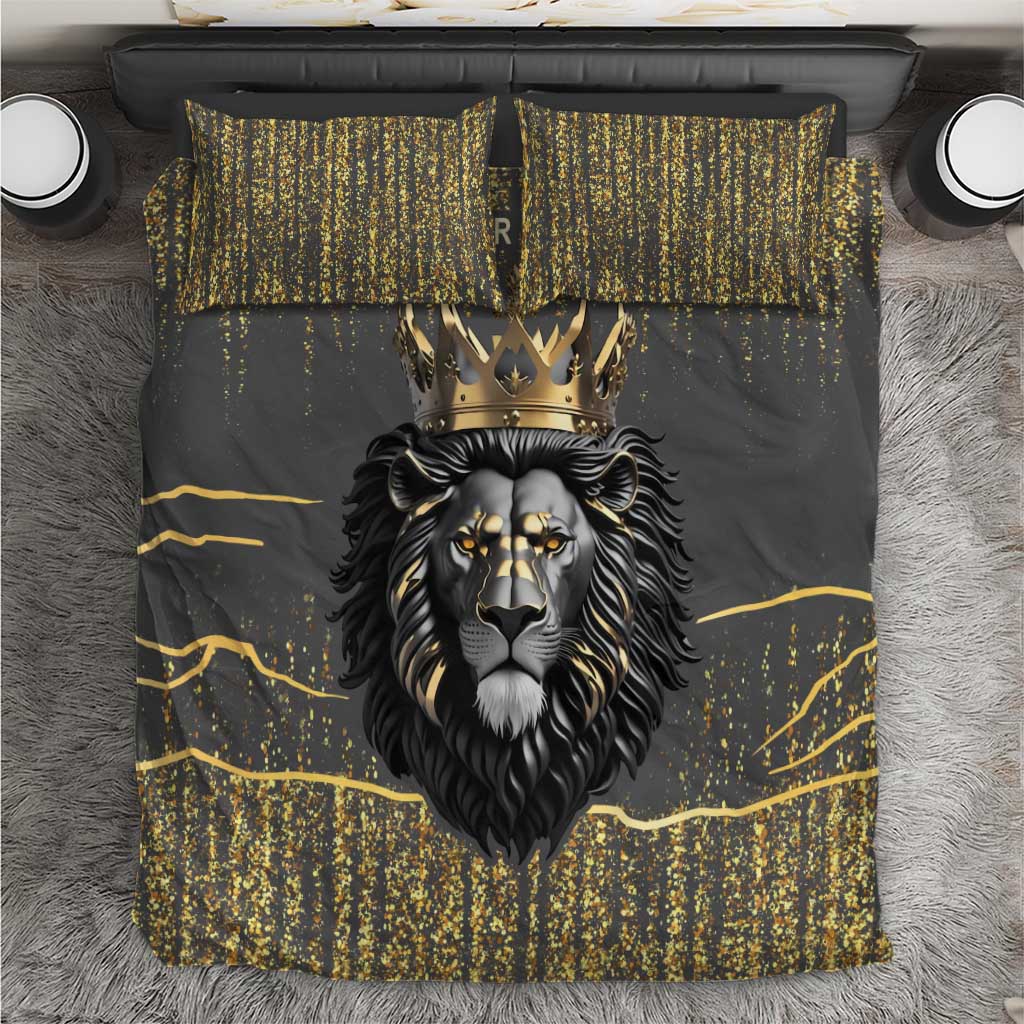 Personalized Black and Gold Lion Africa Bedding Set
