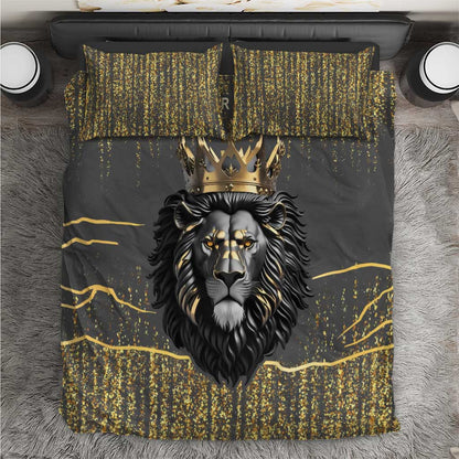 Personalized Black and Gold Lion Africa Bedding Set