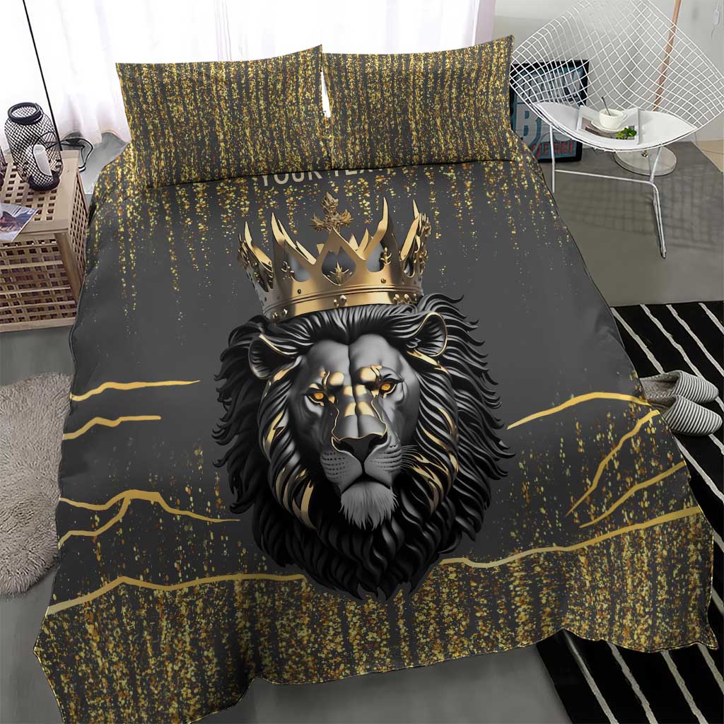 Personalized Black and Gold Lion Africa Bedding Set