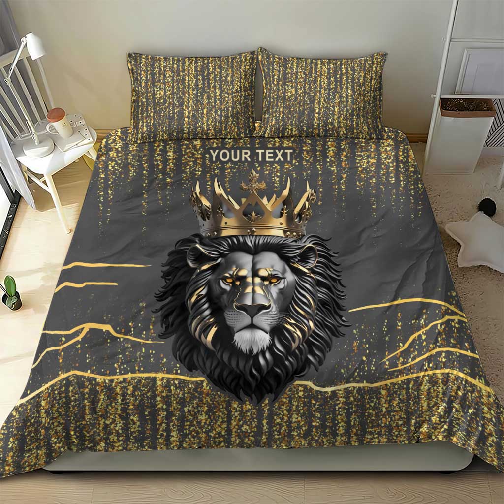 Personalized Black and Gold Lion Africa Bedding Set