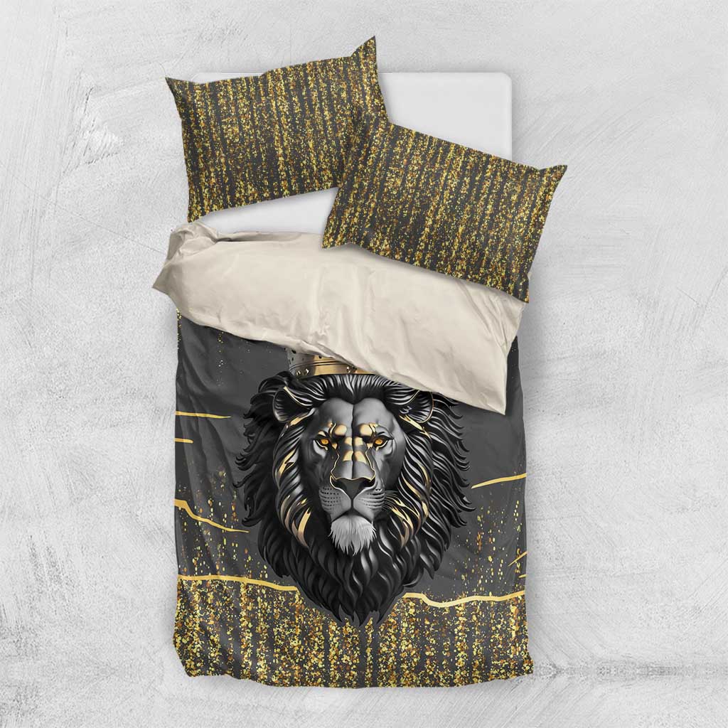 Personalized Black and Gold Lion Africa Bedding Set