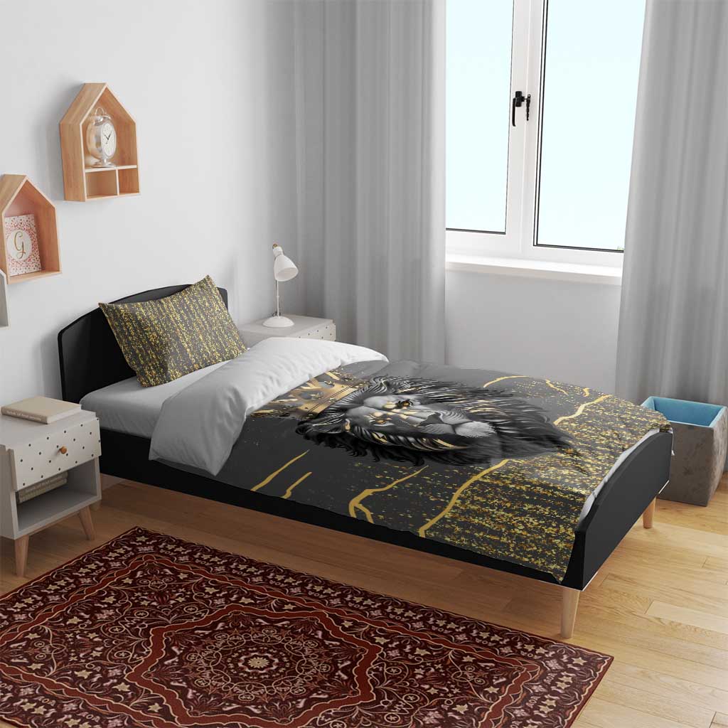 Personalized Black and Gold Lion Africa Bedding Set