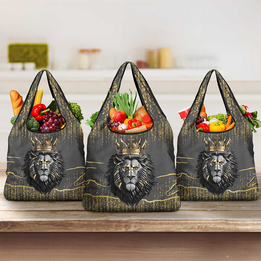 Personalized Black and Gold Lion Africa Grocery Bag