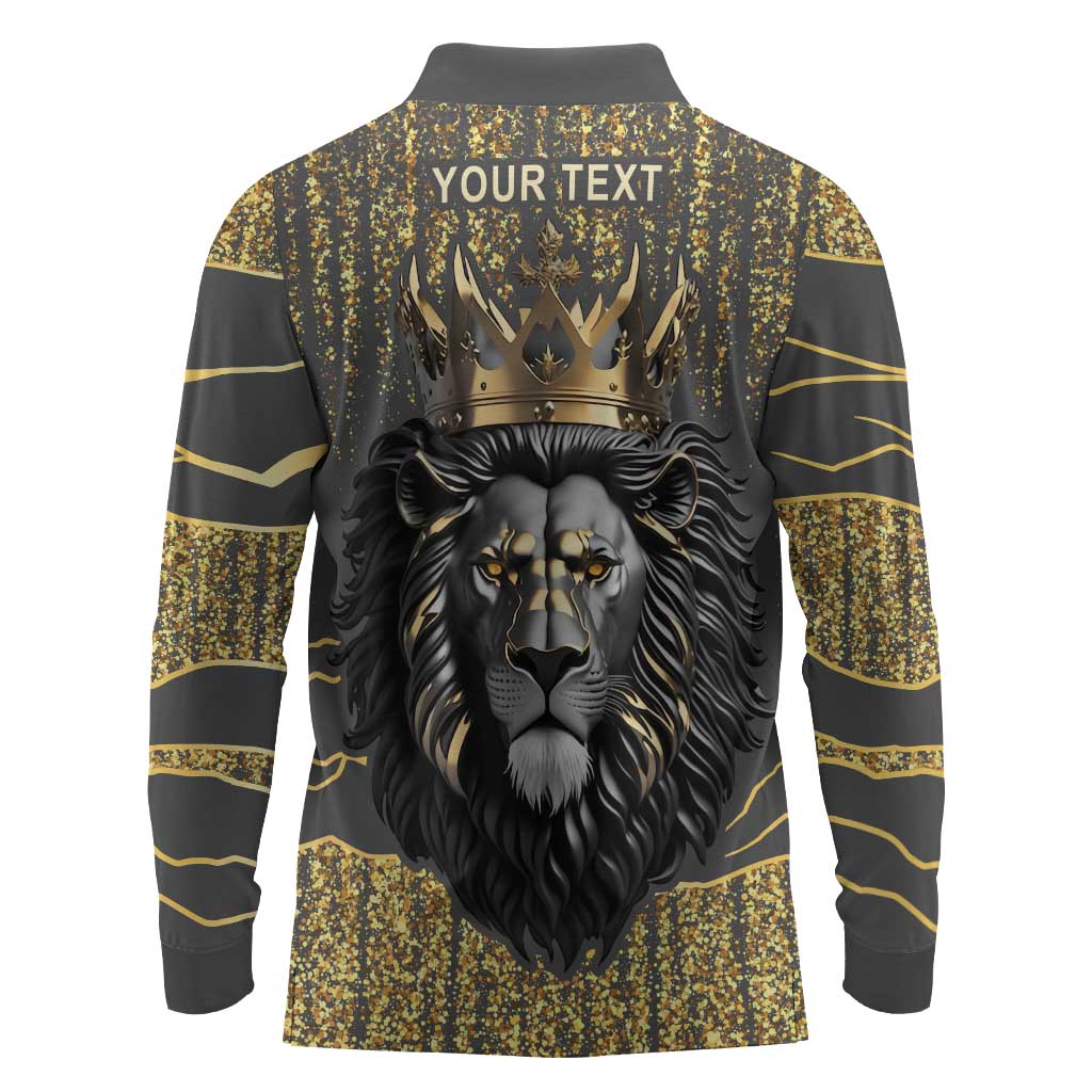 Personalized Black and Gold Lion Africa Long Sleeve Polo Shirt