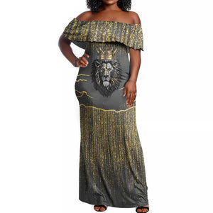 Personalized Black and Gold Lion Africa Off Shoulder Maxi Dress