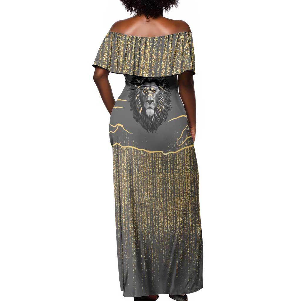Personalized Black and Gold Lion Africa Off Shoulder Maxi Dress