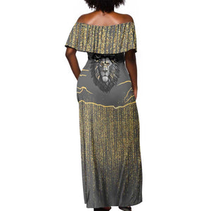 Personalized Black and Gold Lion Africa Off Shoulder Maxi Dress