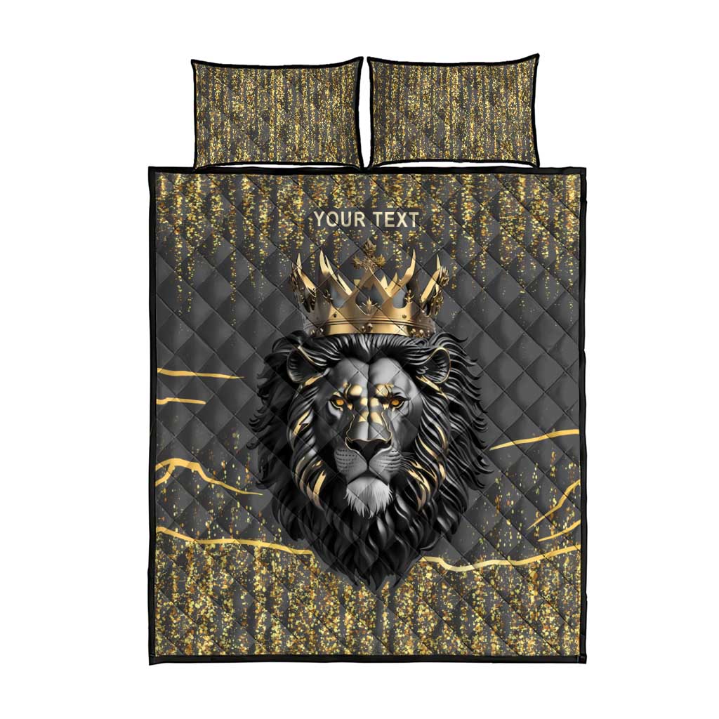 Personalized Black and Gold Lion Africa Quilt Bed Set