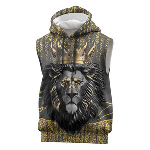 Personalized Black and Gold Lion Africa Sleeveless Hoodie - African Pride
