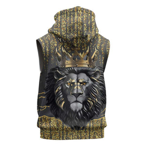 Personalized Black and Gold Lion Africa Sleeveless Hoodie - African Pride