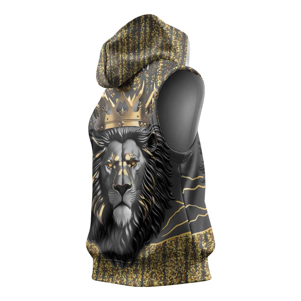 Personalized Black and Gold Lion Africa Sleeveless Hoodie - African Pride