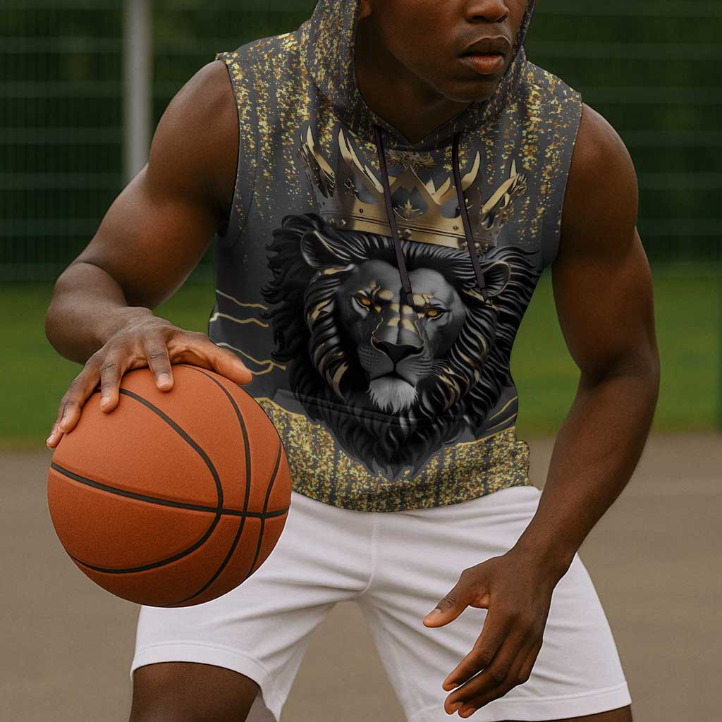Personalized Black and Gold Lion Africa Sleeveless Hoodie - African Pride