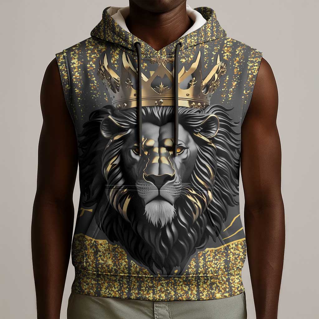 Personalized Black and Gold Lion Africa Sleeveless Hoodie - African Pride