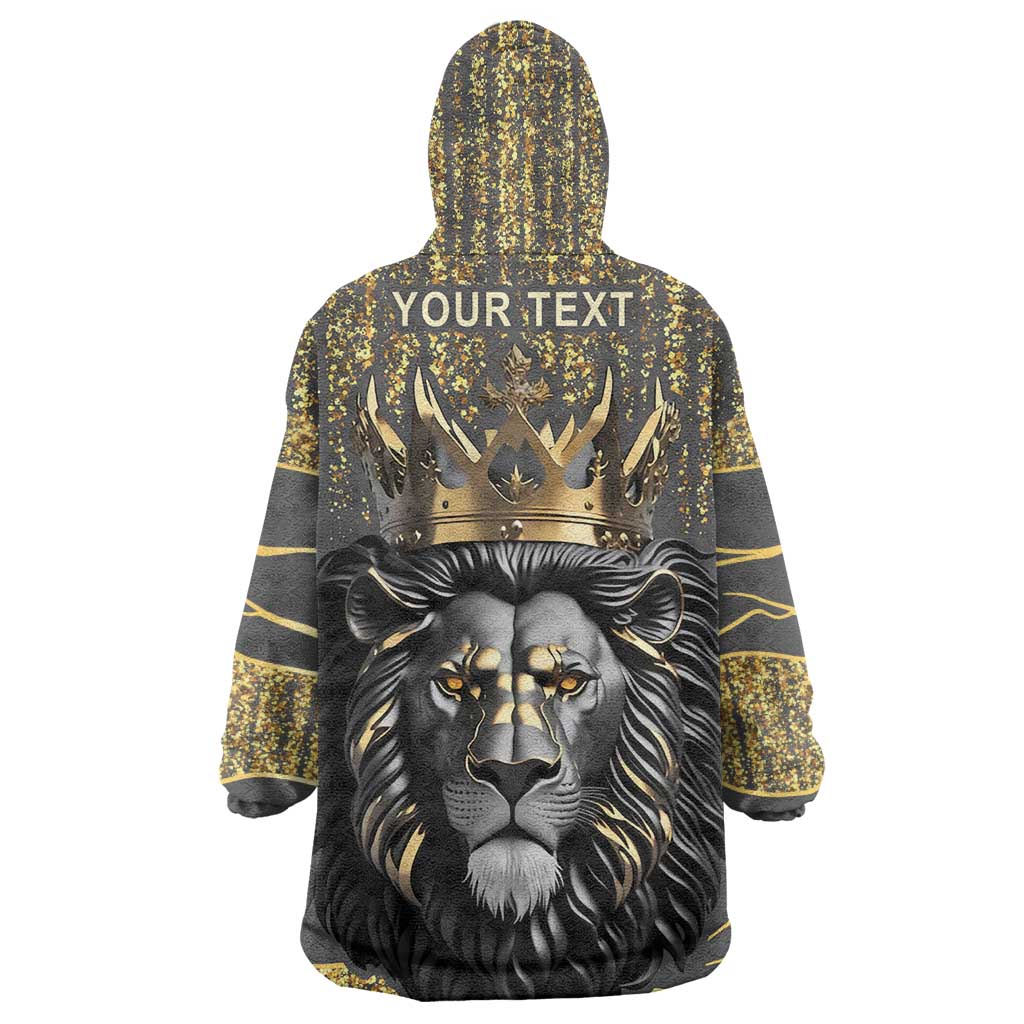 Personalized Black and Gold Lion Africa Wearable Blanket Hoodie