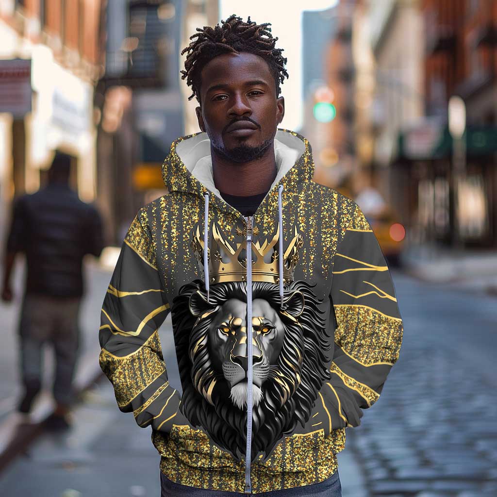 Personalized Black and Gold Lion Africa Zip Hoodie