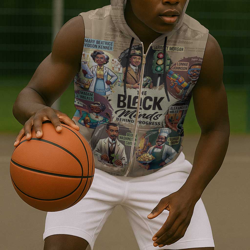 Africa Black Invention Sleeveless Zip Hoodie The Black Minds Behind Progress - African Pride