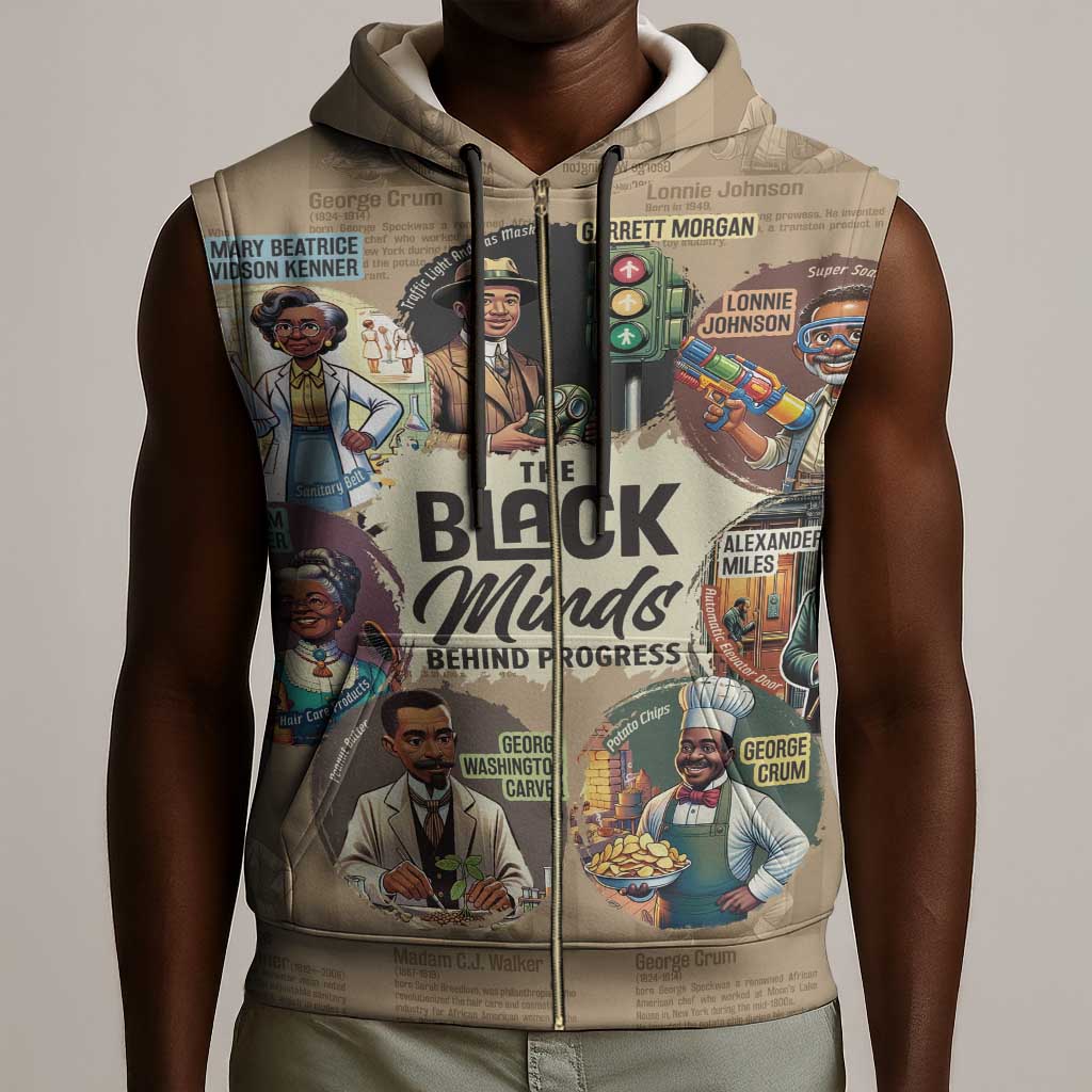 Africa Black Invention Sleeveless Zip Hoodie The Black Minds Behind Progress - African Pride