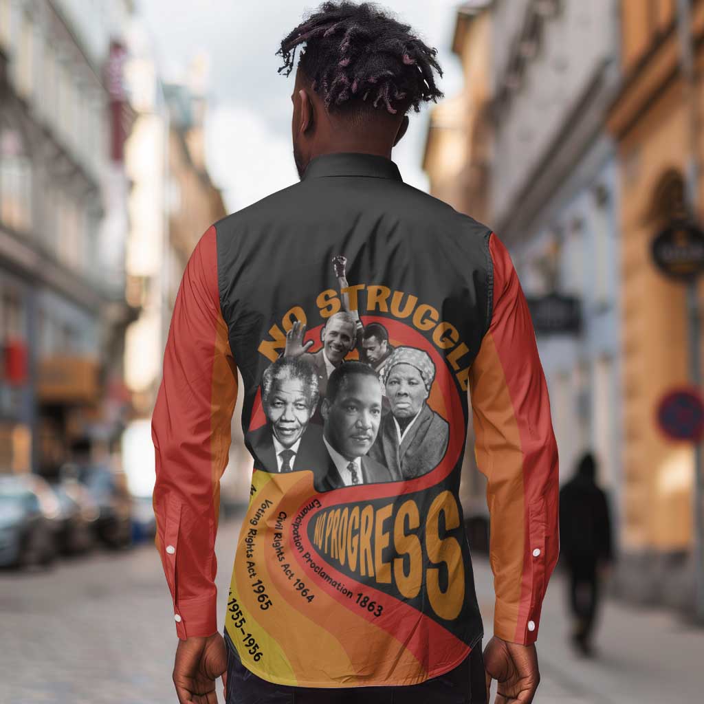 Civil Rights Leaders African American Long Sleeve Button Shirt No Struggle No Progress