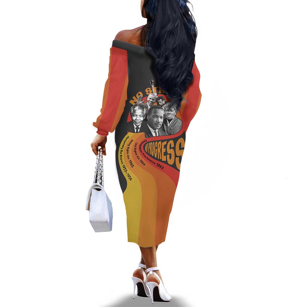 Civil Rights Leaders African American Off The Shoulder Long Sleeve Dress No Struggle No Progress