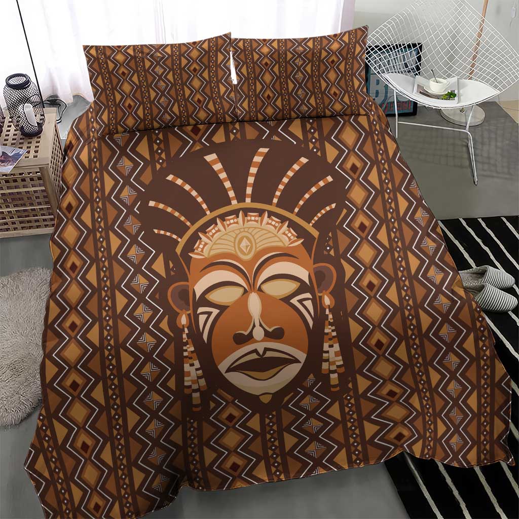 African Mask Printed Mudcloth Bedding Set Afro Bogolan