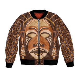 African Mask Printed Mudcloth Bomber Jacket Afro Bogolan