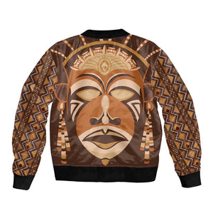 African Mask Printed Mudcloth Bomber Jacket Afro Bogolan