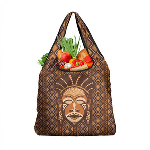 African Mask Printed Mudcloth Grocery Bag Afro Bogolan