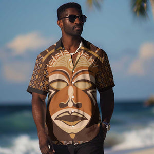 African Mask Printed Mudcloth Hawaiian Shirt Afro Bogolan