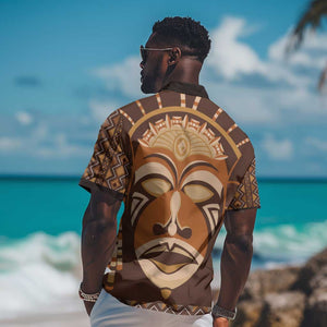 African Mask Printed Mudcloth Hawaiian Shirt Afro Bogolan