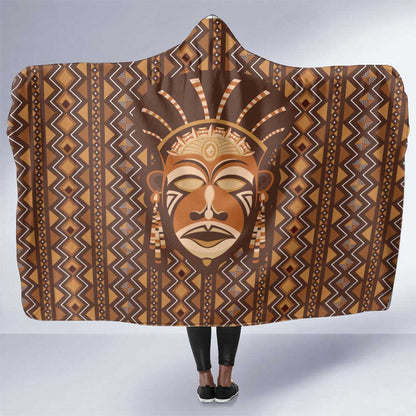 African Mask Printed Mudcloth Hooded Blanket Afro Bogolan
