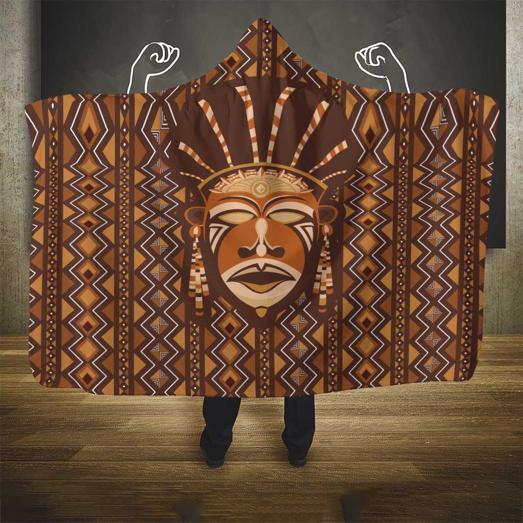 African Mask Printed Mudcloth Hooded Blanket Afro Bogolan