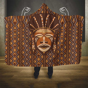 African Mask Printed Mudcloth Hooded Blanket Afro Bogolan