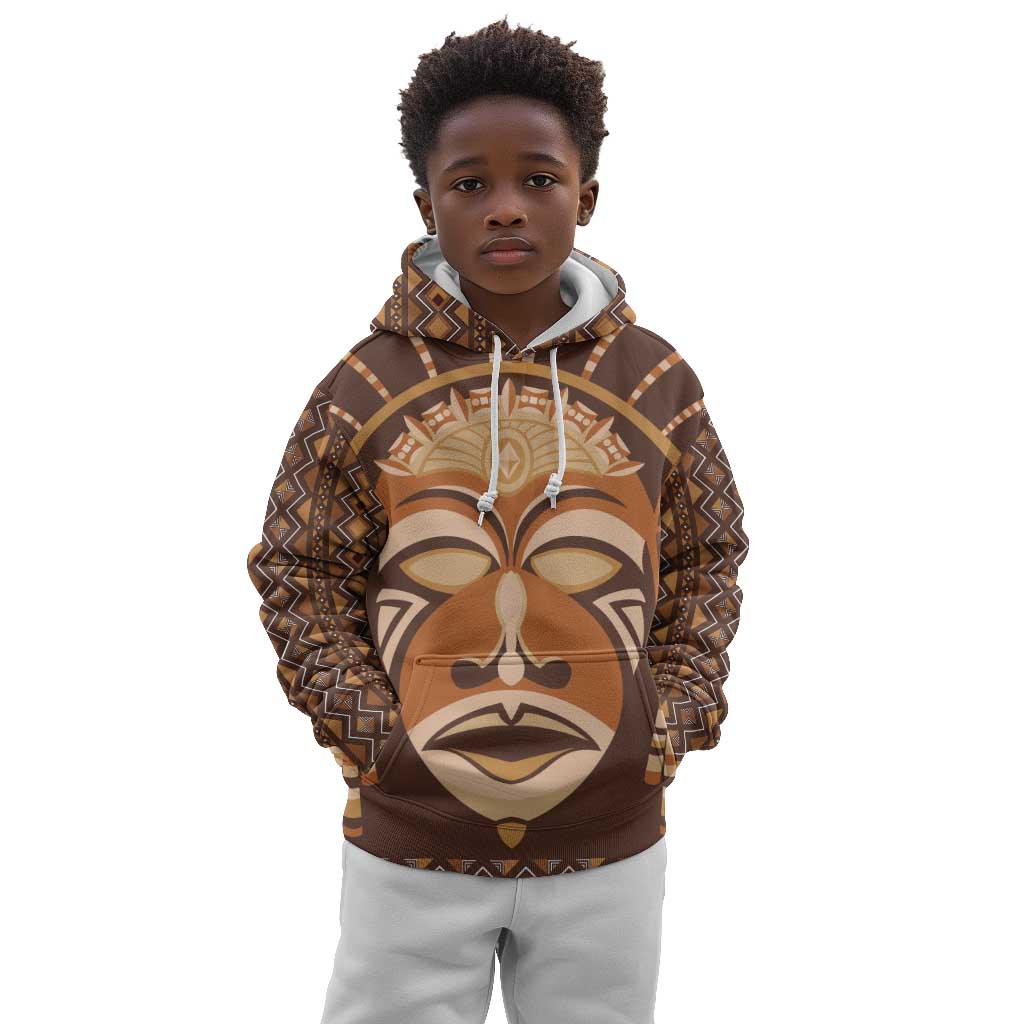 African Mask Printed Mudcloth Kid Hoodie Afro Bogolan