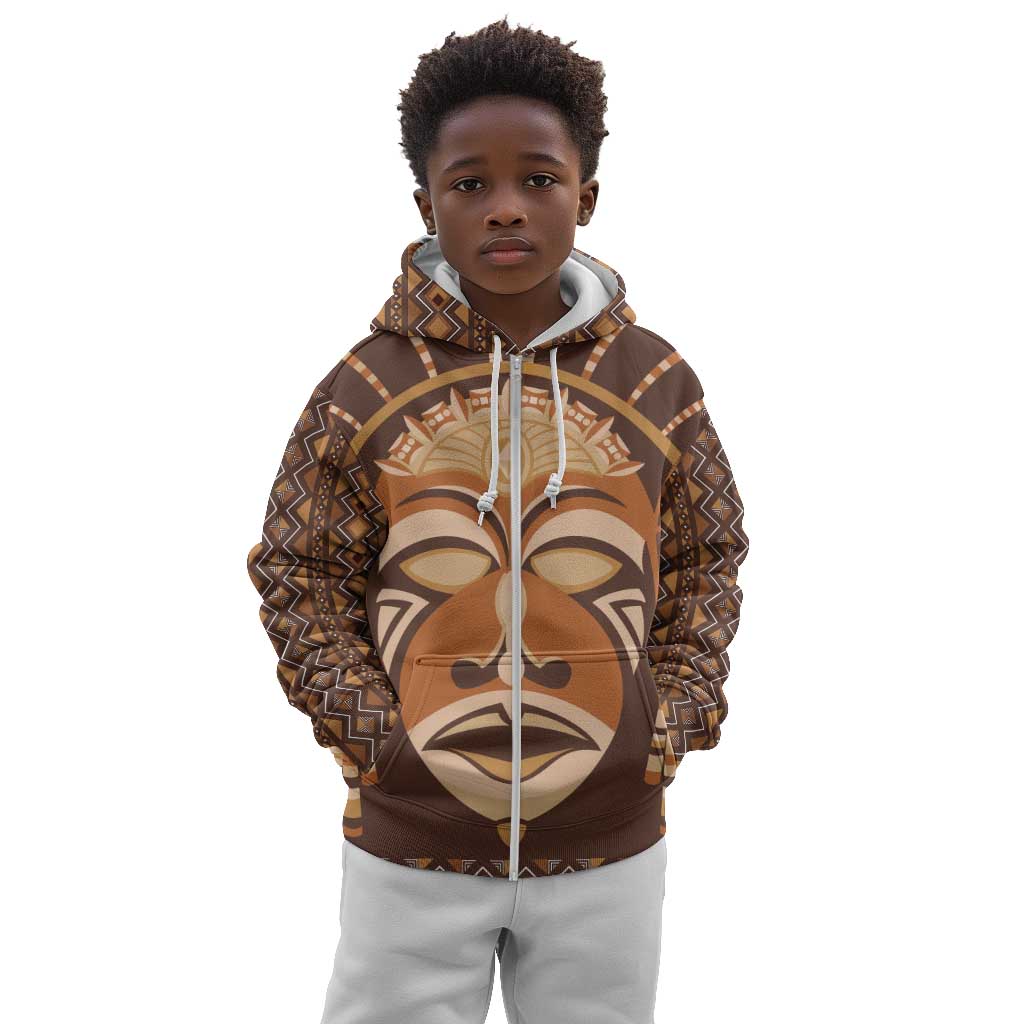 African Mask Printed Mudcloth Kid Hoodie Afro Bogolan