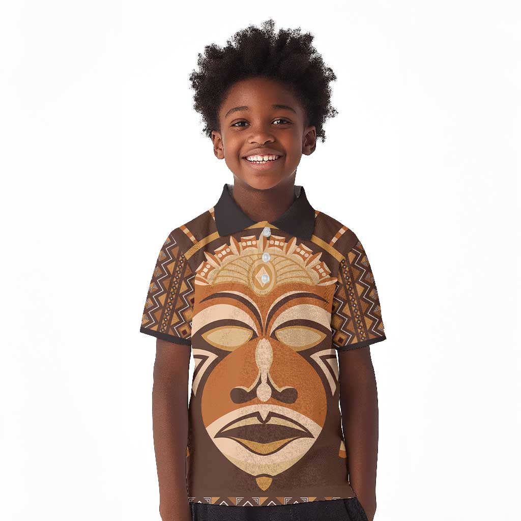 African Mask Printed Mudcloth Kid Polo Shirt Afro Bogolan