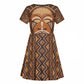 African Mask Printed Mudcloth Kid Short Sleeve Dress Afro Bogolan