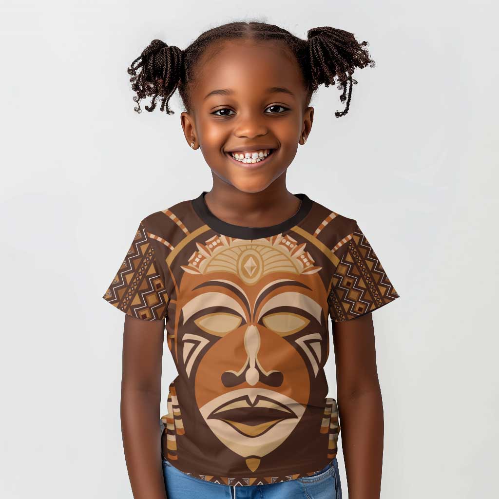 African Mask Printed Mudcloth Kid T shirt Afro Bogolan