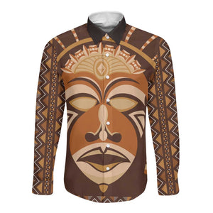 African Mask Printed Mudcloth Long Sleeve Button Shirt Afro Bogolan