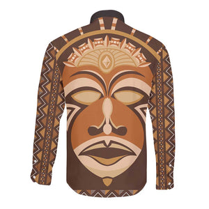 African Mask Printed Mudcloth Long Sleeve Button Shirt Afro Bogolan