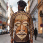 African Mask Printed Mudcloth Long Sleeve Button Shirt Afro Bogolan