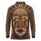 African Mask Printed Mudcloth Long Sleeve Polo Shirt Afro Bogolan