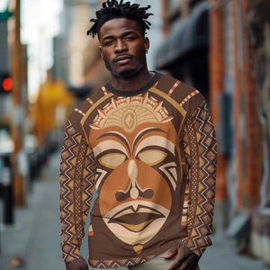 African Mask Printed Mudcloth Long Sleeve Shirt Afro Bogolan DT03
