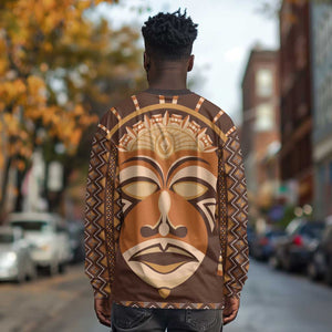 African Mask Printed Mudcloth Long Sleeve Shirt Afro Bogolan DT03
