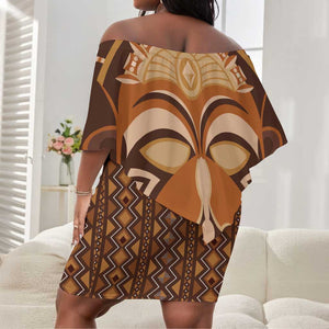 African Mask Printed Mudcloth Off Shoulder Short Dress Afro Bogolan